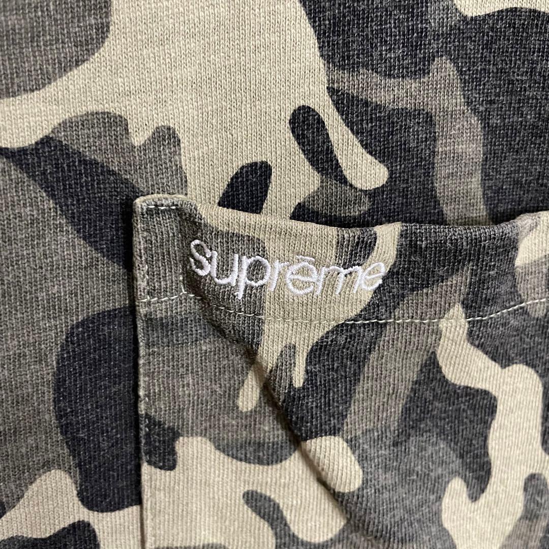 【希少カラー】シュプリーム　刺繍クラシックロゴ入　ポケ付カモ柄Tシャツ　XL