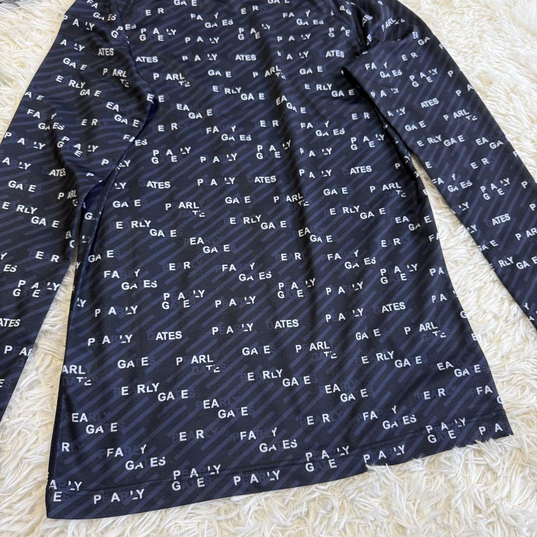 【パーリーゲイツ】美品 モックネック 長袖 総ロゴ ネイビー 4サイズ メンズ
