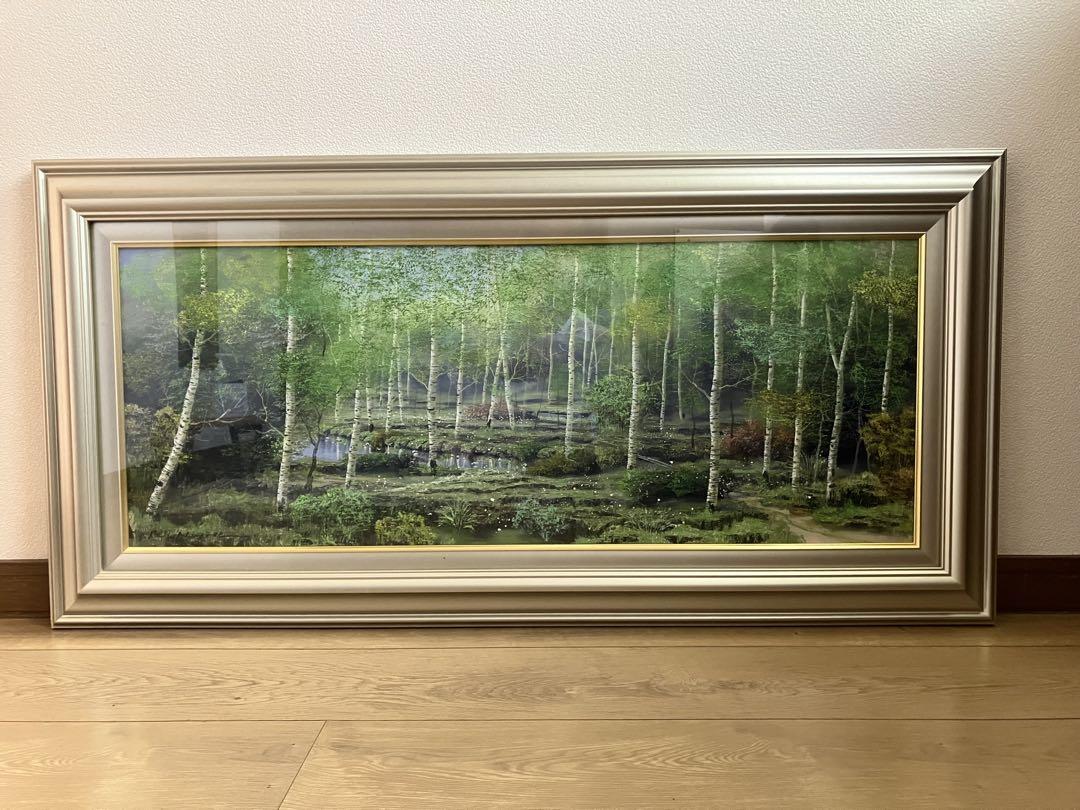 絵画 油絵 白樺林 （早瀬遼） 【肉筆】【油絵】【日本の風景