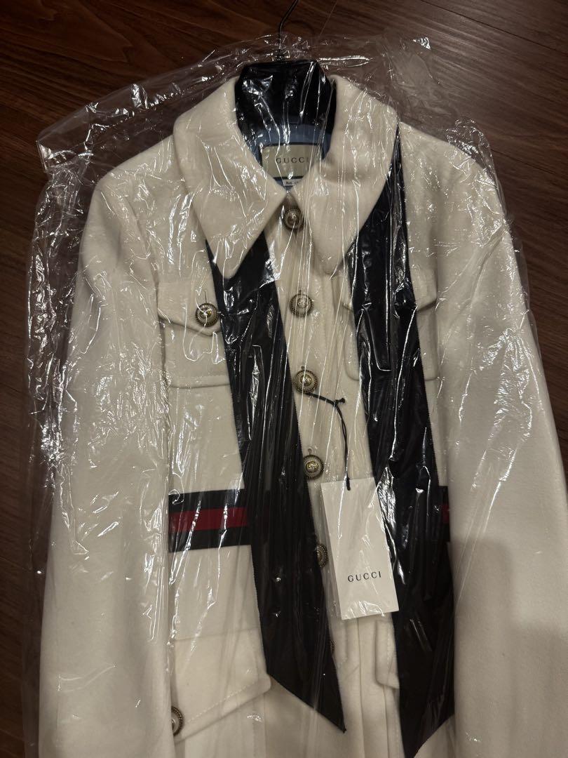 GUCCI グログランウェブネックボウ付 ウールコート 448610