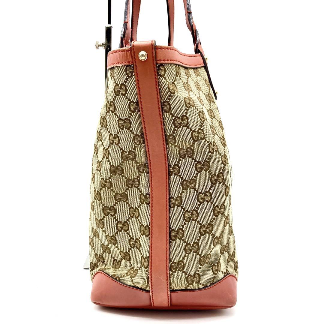 良品　グッチ　トートバッグ　GGキャンバス　ポーチ付き　ピンク　レザー