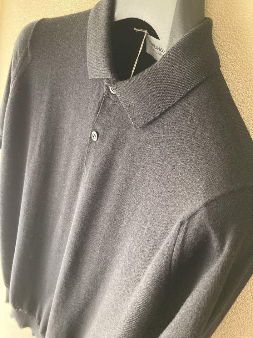 新品 JOHN SMEDLEY ウールコットン 30G ニットポロ ブラック M