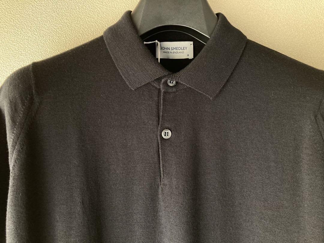 新品 JOHN SMEDLEY ウールコットン 30G ニットポロ ブラック M