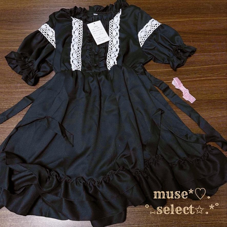 ♡新品未使用ロリータワンピース 黒ドレスリボンフリル