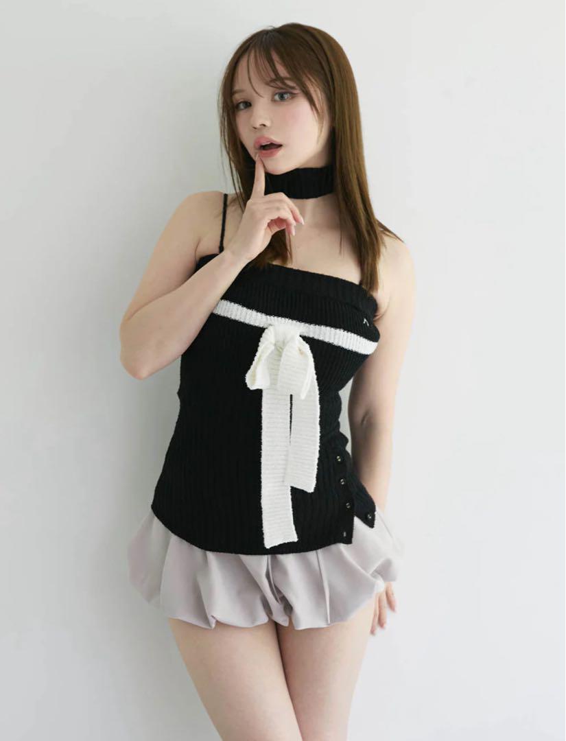 トップス Candice ribbon bare tops andmary black