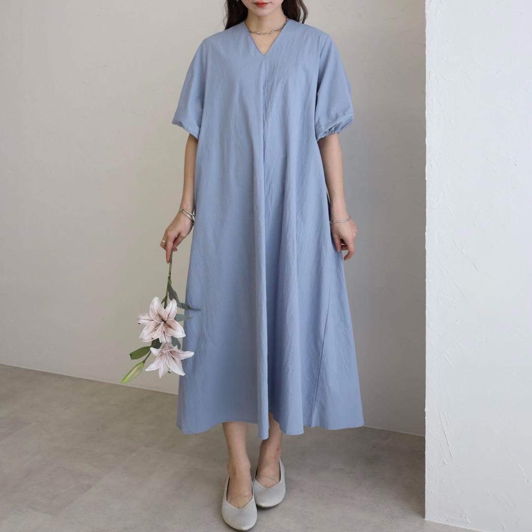 Vネック 袖バルーン