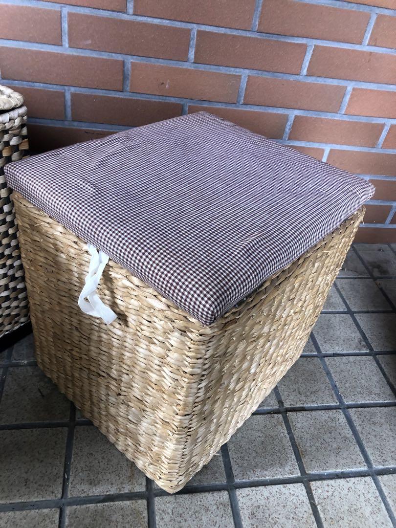 h 収納家具　収納ボックス　ベンチ　椅子　チェア　ラタン　ヴィンテージ　スツール