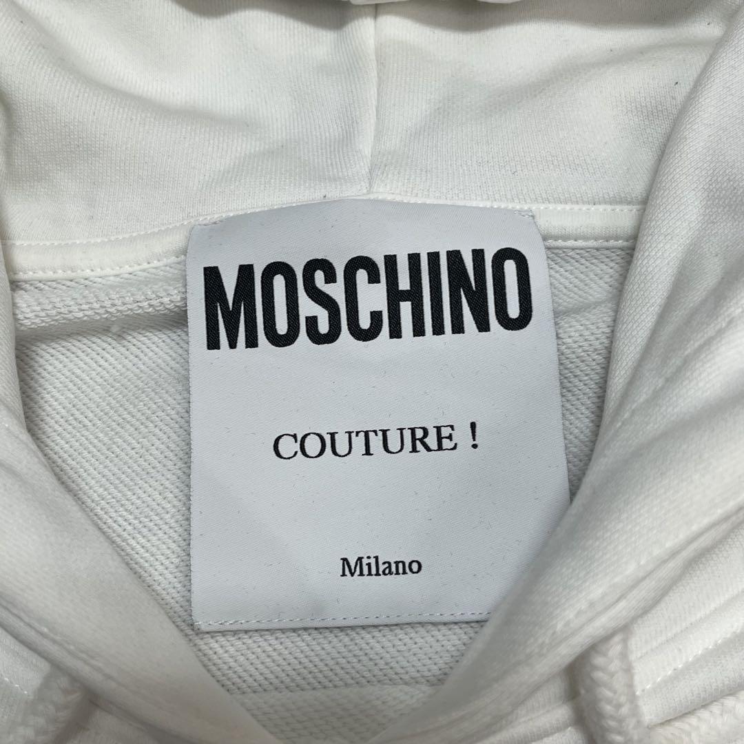 198 MOSCHINO COUTURE　オフホワイト　安全ピン　パーカー　ロゴ