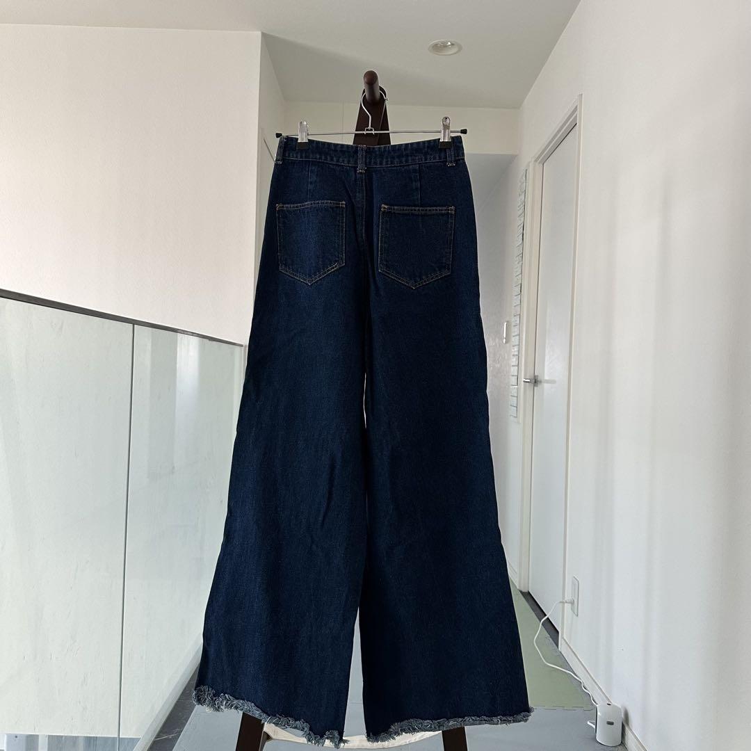 FIG&VIPERダメージ加工 ダークブルーデニム ワイドレッグ レディース