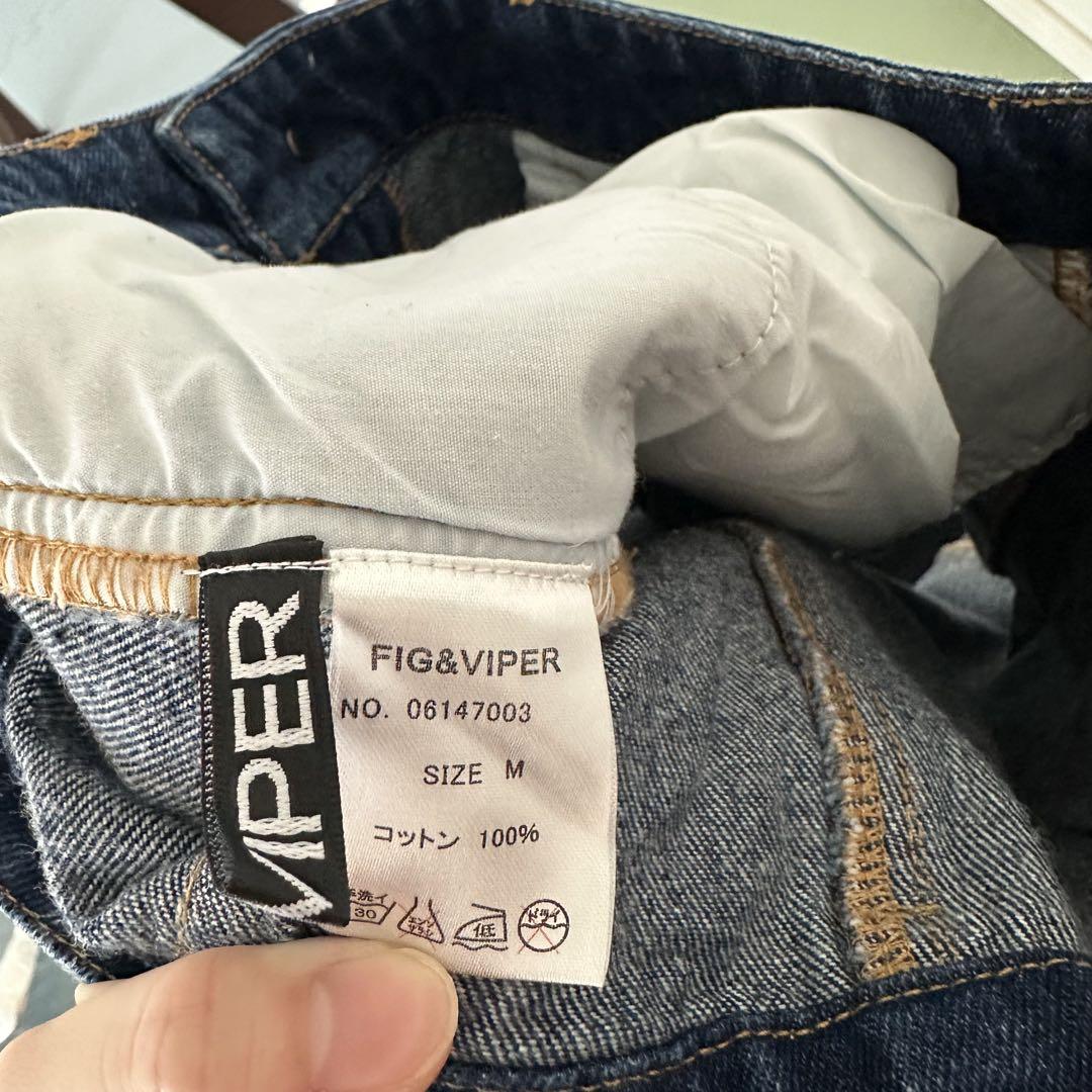 FIG&VIPERダメージ加工 ダークブルーデニム ワイドレッグ レディース