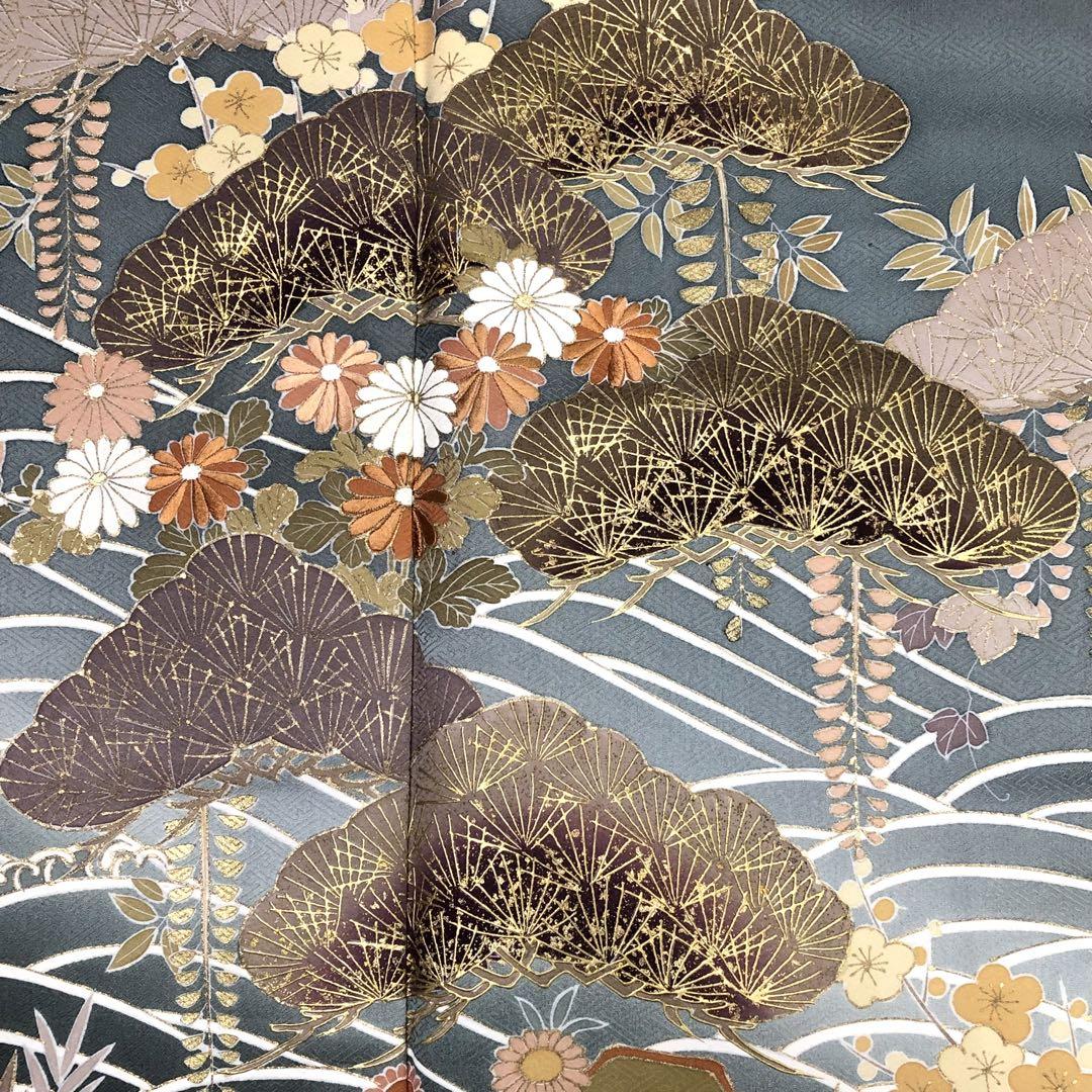 色留袖 波に松花模様 船 刺繍 金彩 一つ紋 KK-2063 色留袖 波に松花模様 船 刺繍 金彩 一つ紋 KK-2063