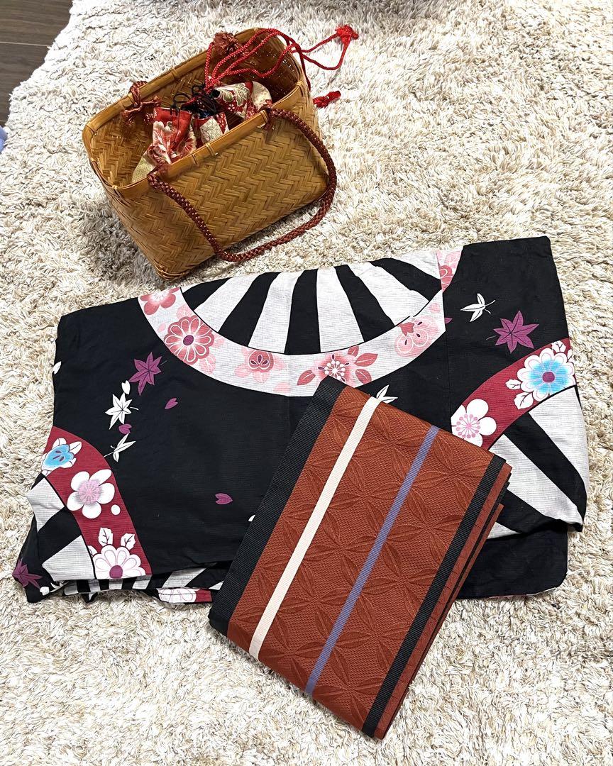 浴衣　帯　かごバッグセット