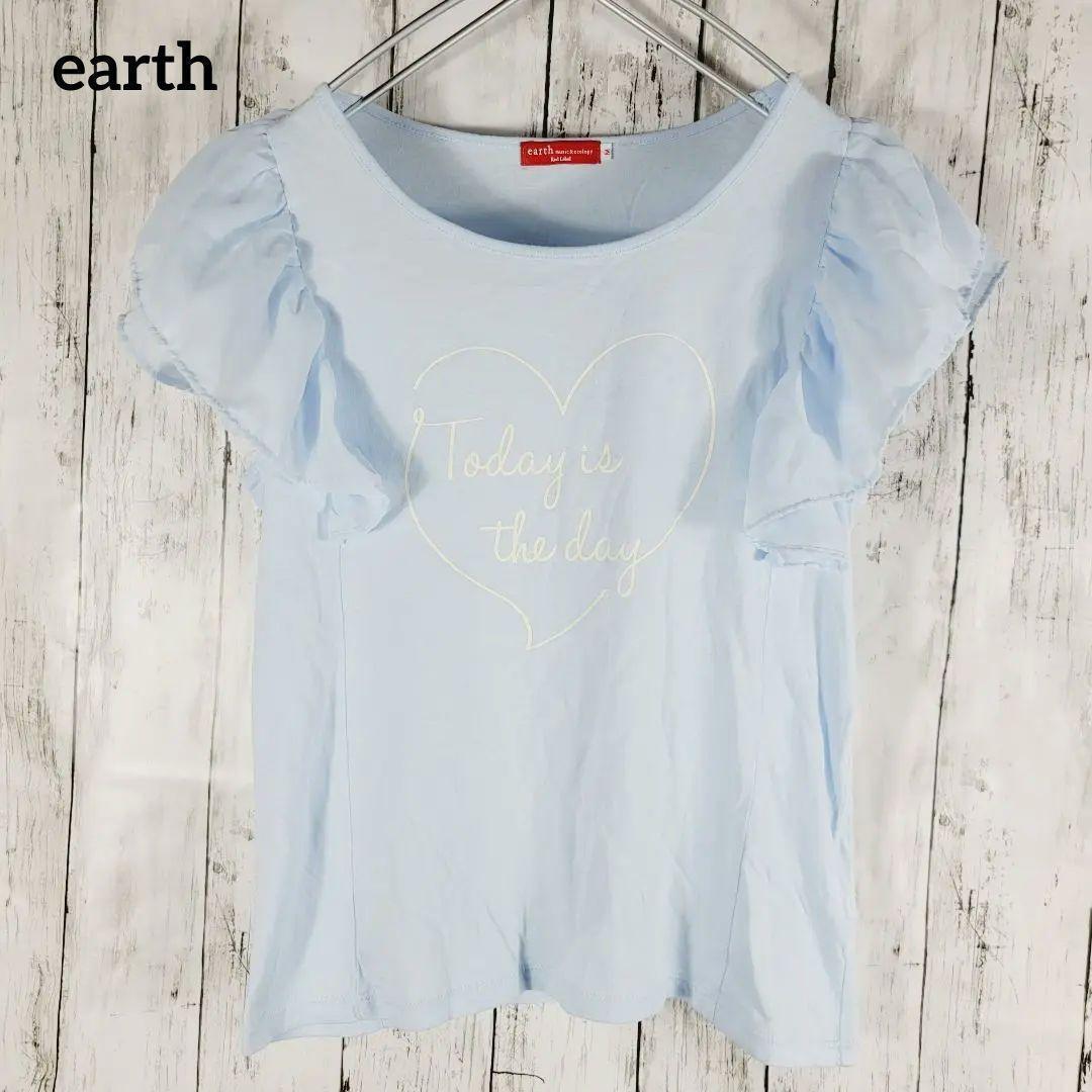 『earth』アース (M) フレアスリーブTシャツ 肩フリル レース ブラウス