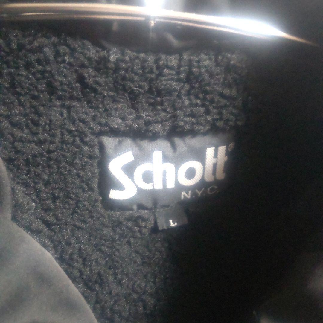 Schott NYC ブラックナイロンジャケット L コーチジャケット 裏ボア Schott N.Y.C ナイロンジャケット Schott/ショット/COACH JACKET