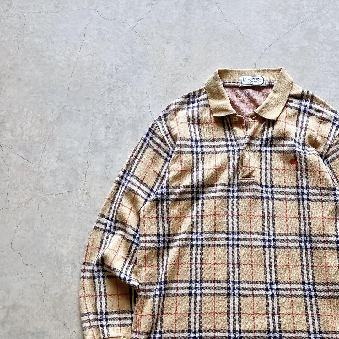 90s Burberry バーバリーロンドン ノバチェック 長袖ポロシャツ