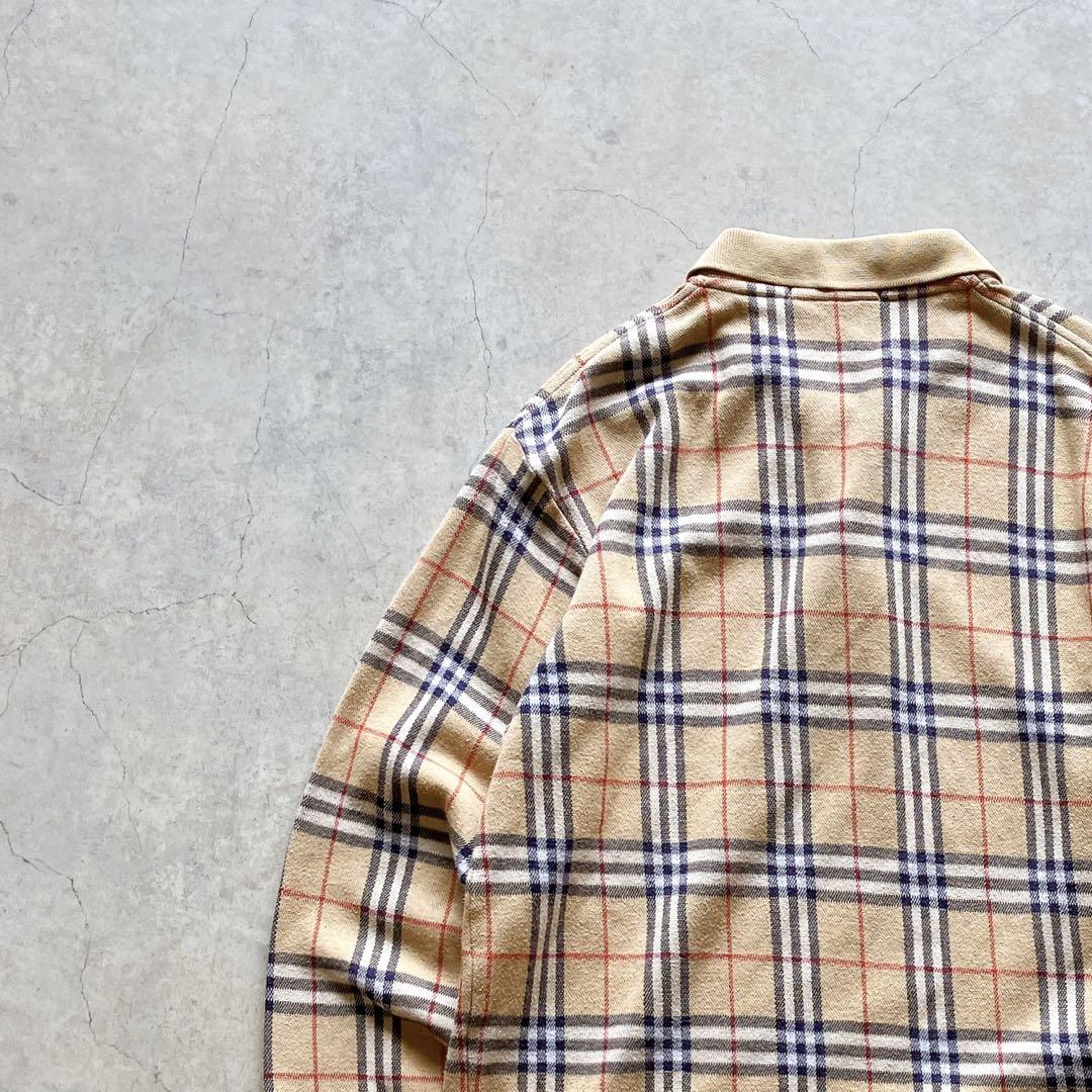 90s Burberry バーバリーロンドン ノバチェック 長袖ポロシャツ