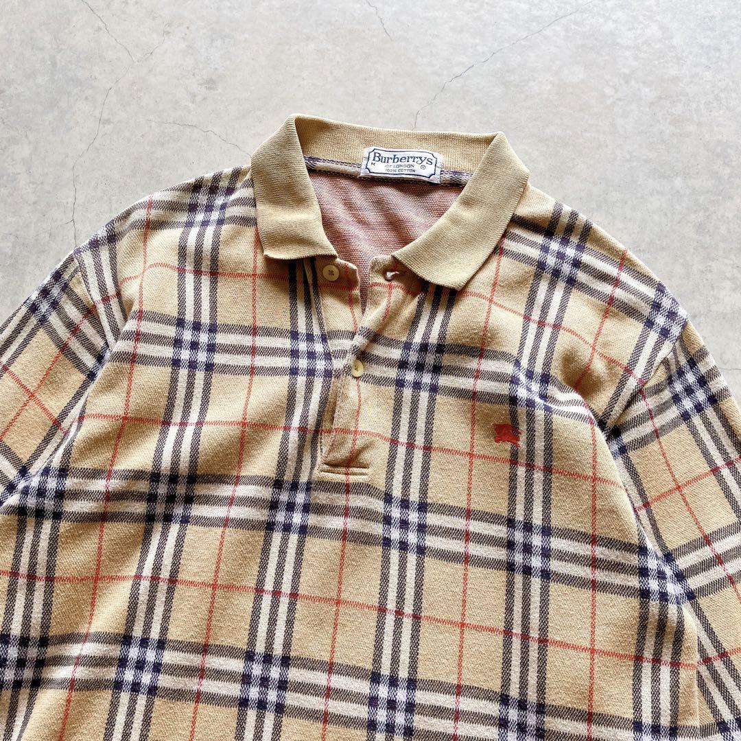 90s Burberry バーバリーロンドン ノバチェック 長袖ポロシャツ