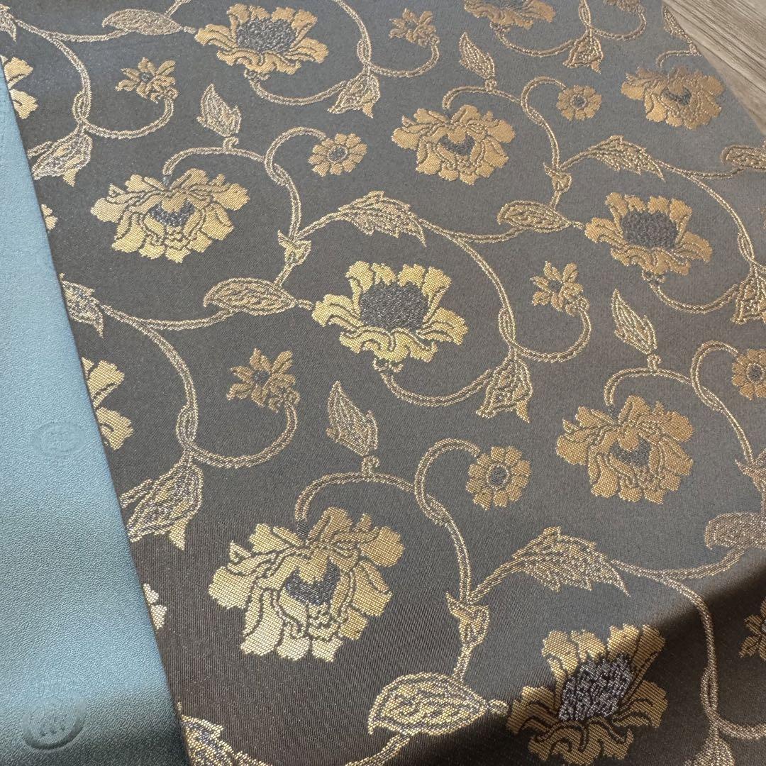 超美品　正絹　名古屋帯　龍村晋　シルク　着物　369 ベージュ　金　銀