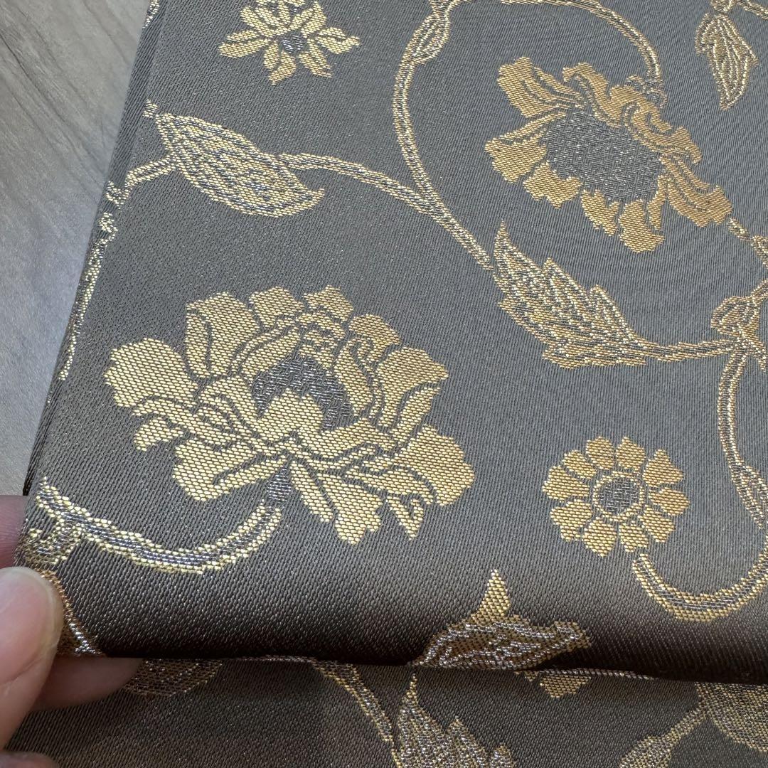超美品　正絹　名古屋帯　龍村晋　シルク　着物　369 ベージュ　金　銀