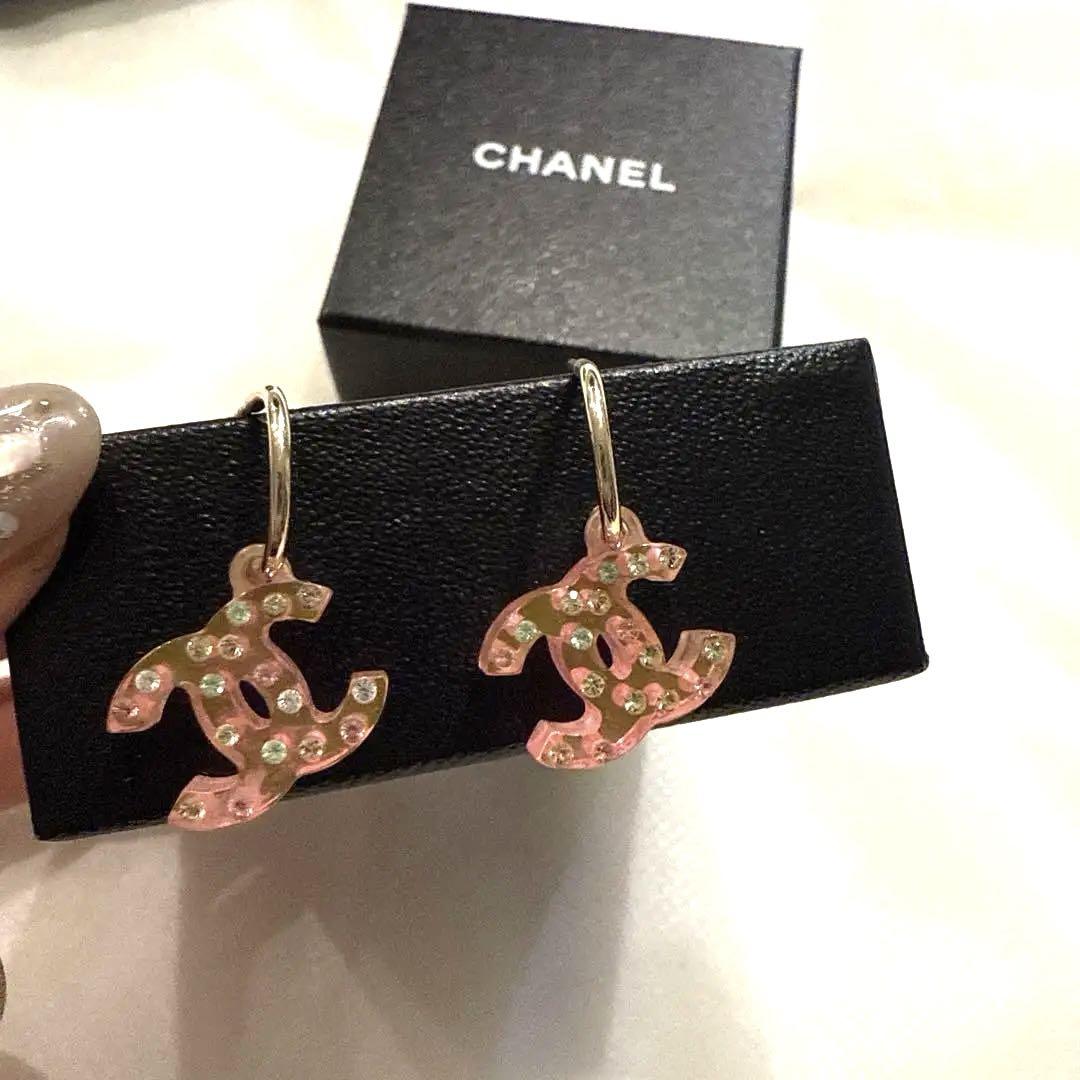 シャネル ピンク ココマーク フープピアス CHANEL シャネル ピアス ココマーク ピンク ラインストーン