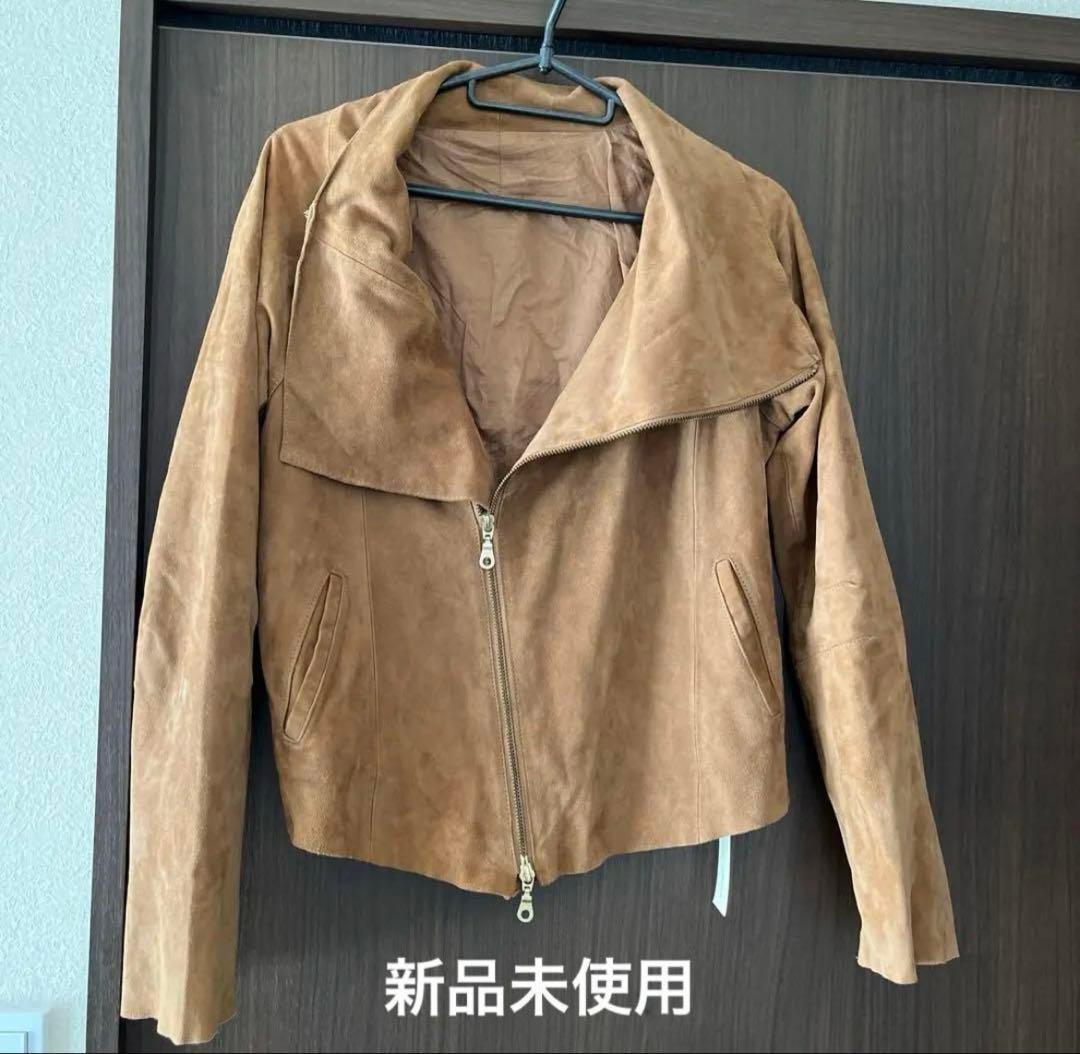 ベージュ ショート丈 レザージャケットM