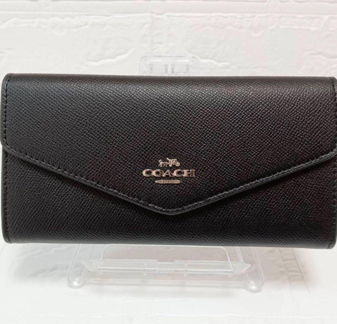 Coachブラックエンベロープ長財布 新品未使用】COACH コーチ 長財布 エンベロープ クロコ レザー