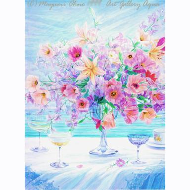 花　フラワー　水彩画　ブルー　ピンク　アートフラワー　青　フラワーアレンジメント