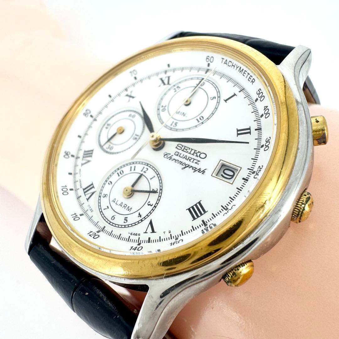 【新品電池】SEIKO クロノグラフ コンビ ローマン ラウンド 腕時計