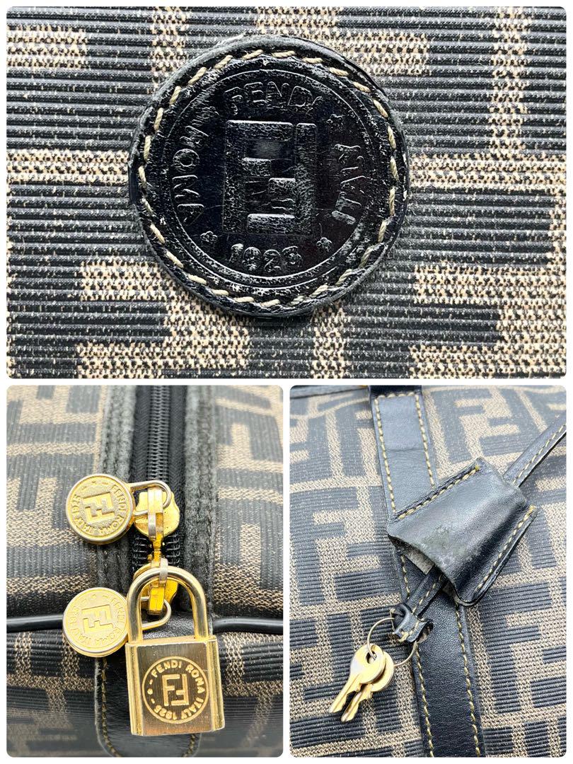 フェンディ　ズッカ柄　ボストンバッグ　PVC 南京錠　ゴールド金具 FENDI】ボストンバッグ ズッカ柄 ゴールド金具 ブラウン PVC