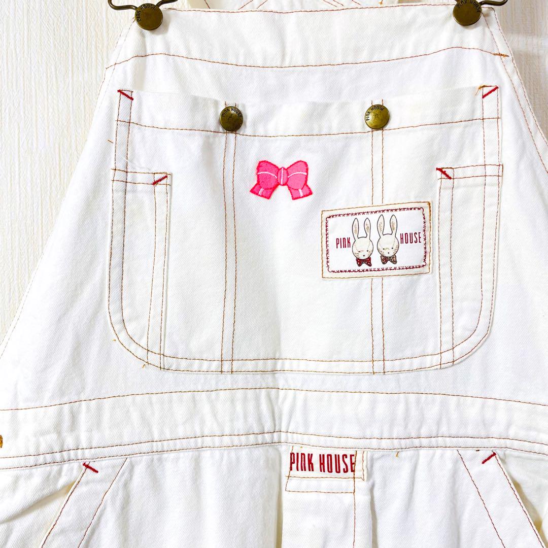 PINK HOUSE ウサギ刺繍オーバーオール 赤ヒッコリーうさぎ刺繍オーバーオール - ピンクハウス通販
