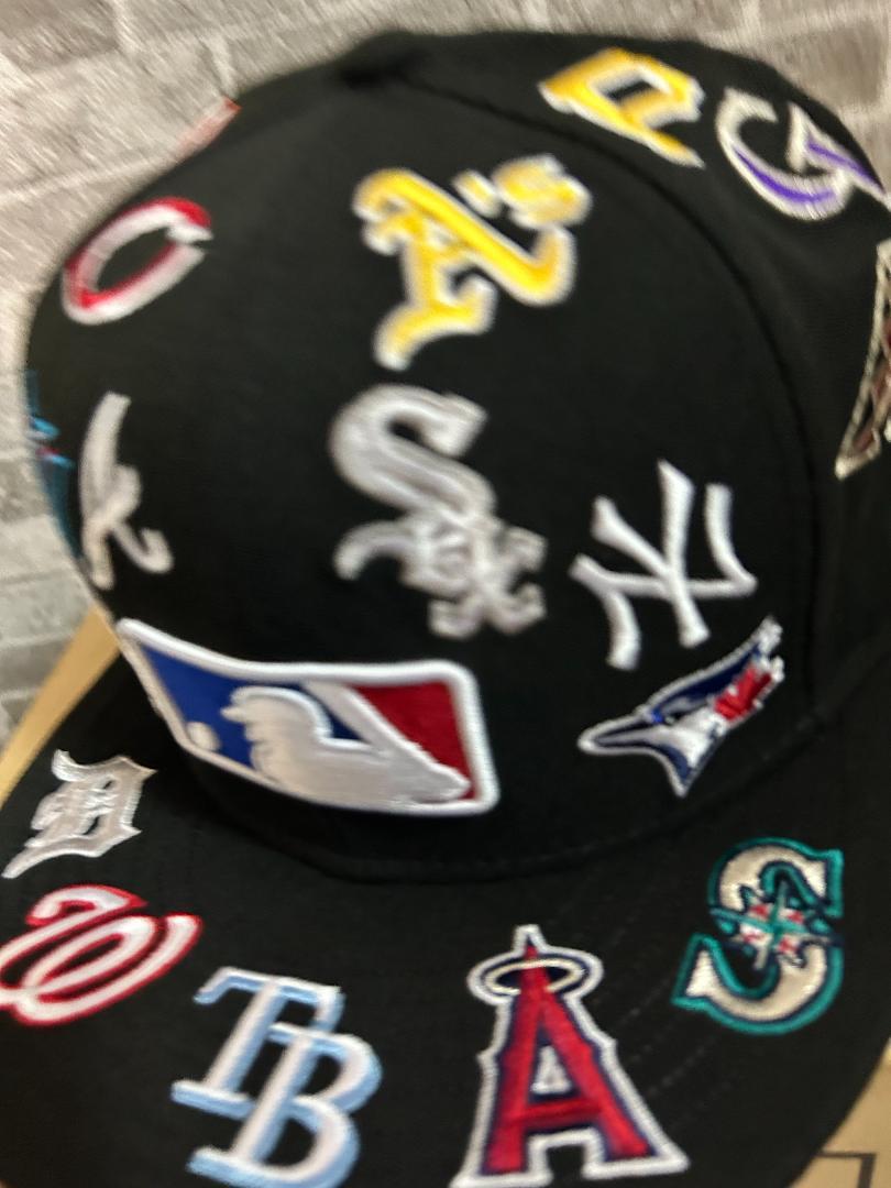 MLB New Era Allover Team Logo 59Fifty Fitted Hat - Black