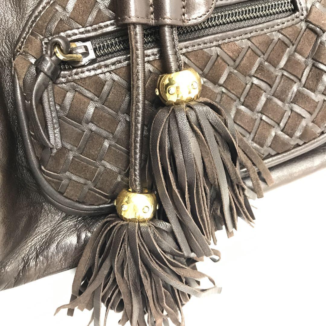☆美品☆BALLY 編み込みレザー リュック ダークブラウン イタリア製