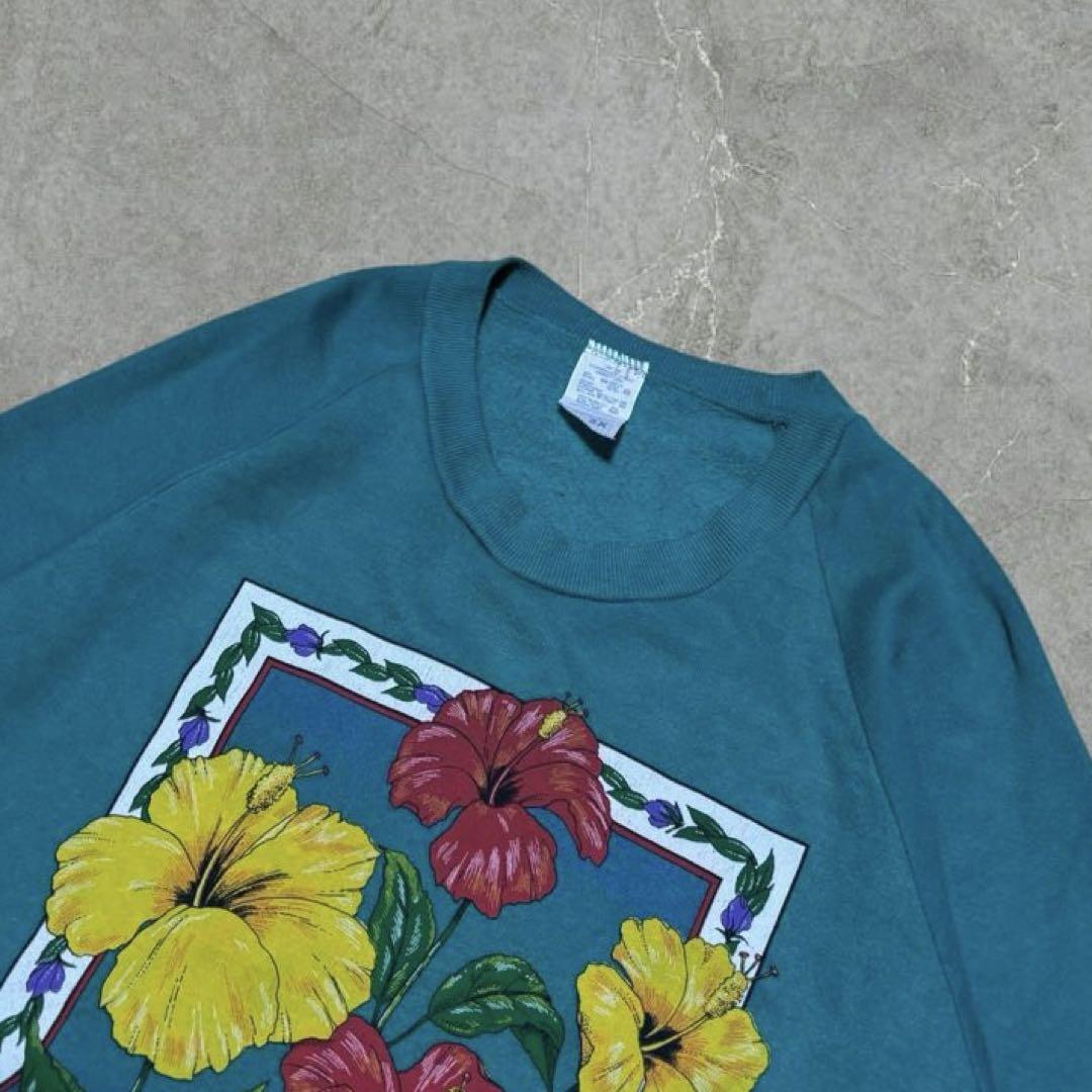 90s JERZEES USA製 花柄フラワープリントクルーネック スウェット