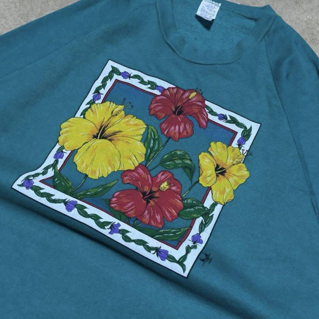 90s JERZEES USA製 花柄フラワープリントクルーネック スウェット
