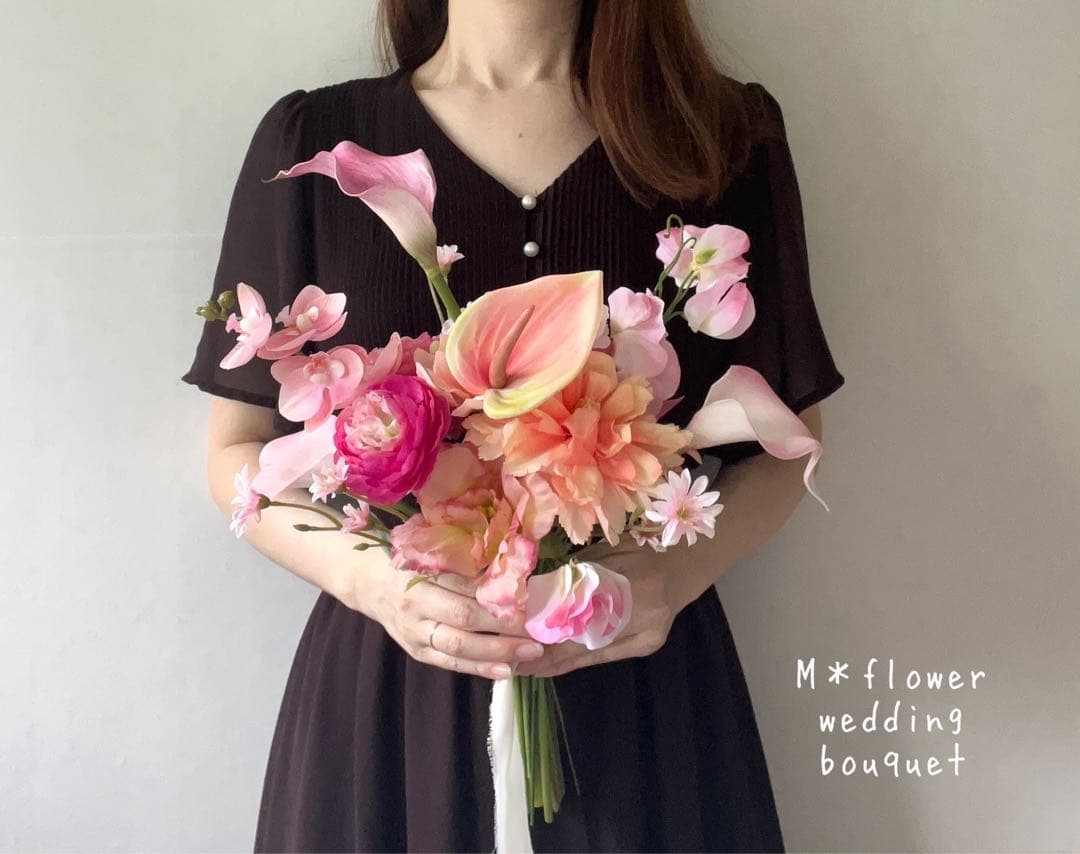 ♡オレンジ×ピンク♡アーティフィシャルフラワーブーケ ウェディングブーケ