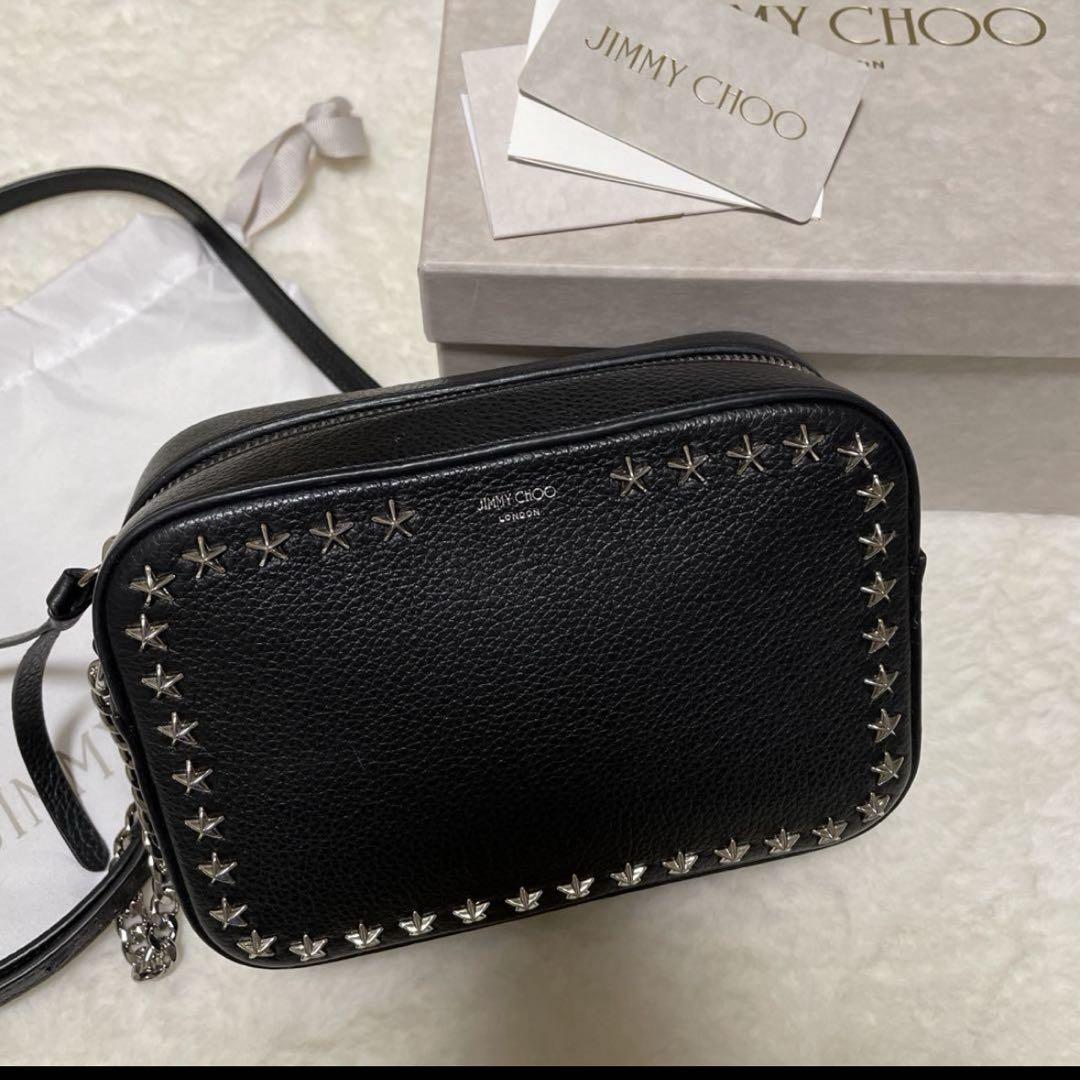 JIMMY CHOO ショルダーバッグ 黒 レザー スタッズ付きカメラ