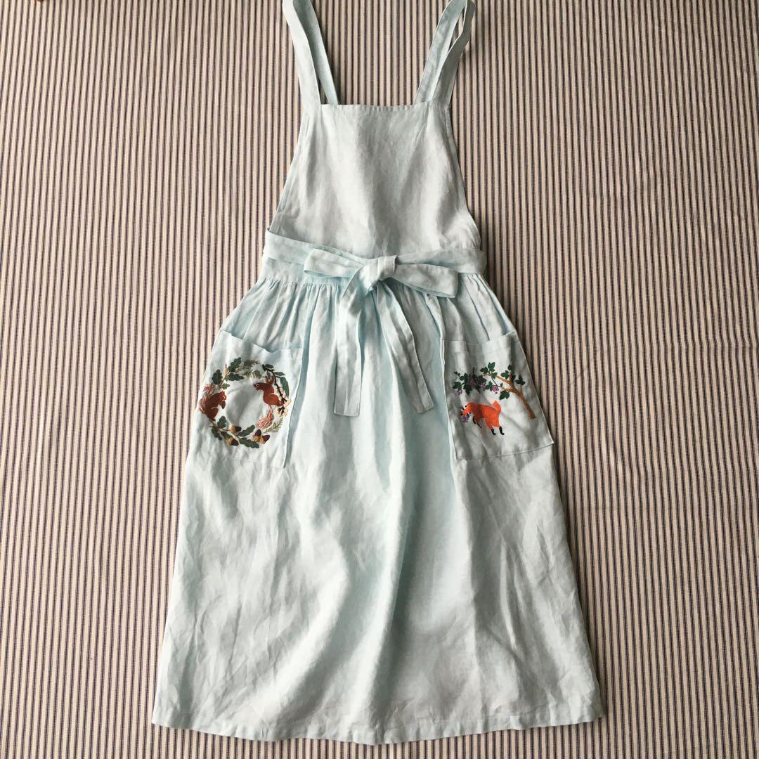 美品 ハンドメイド エプロン 麻