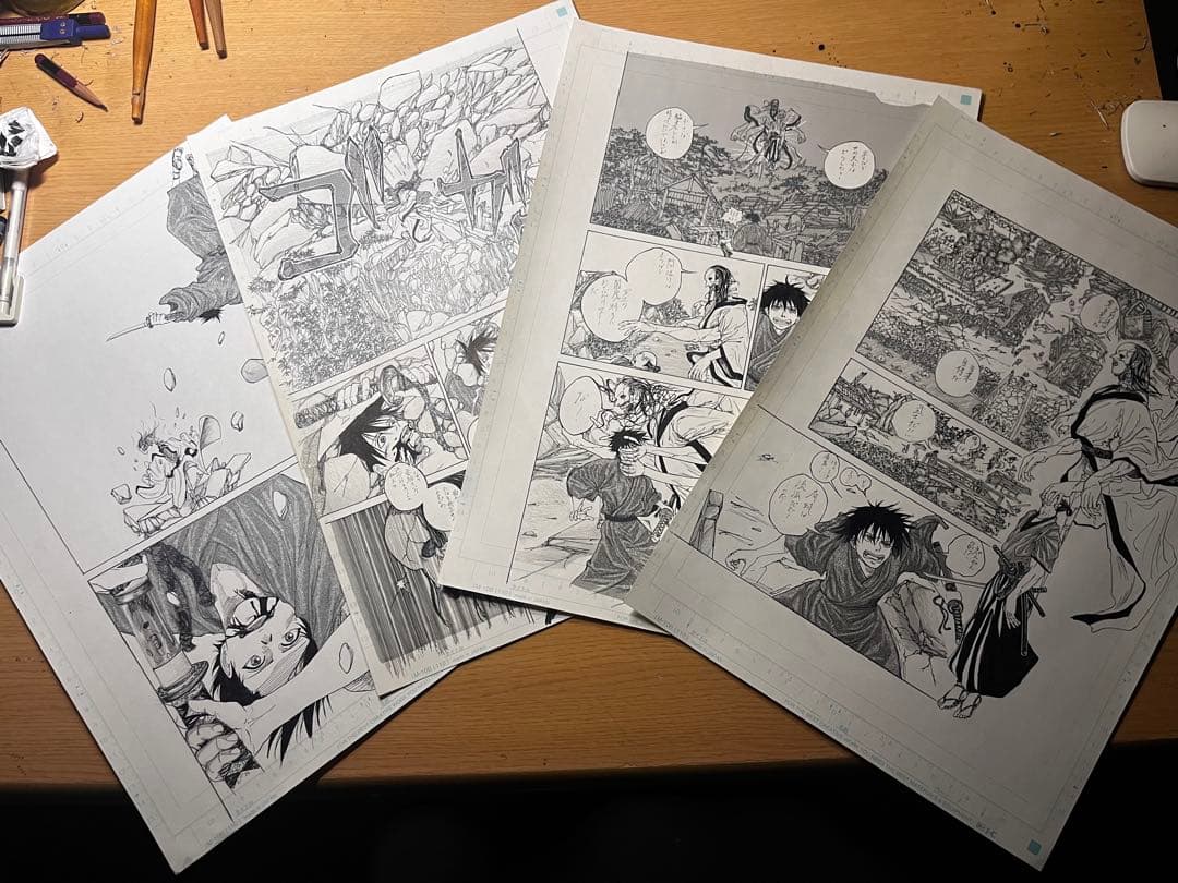 手書きイラスト 少年漫画 原稿 4ページ モノクロ目立った傷や汚れなし