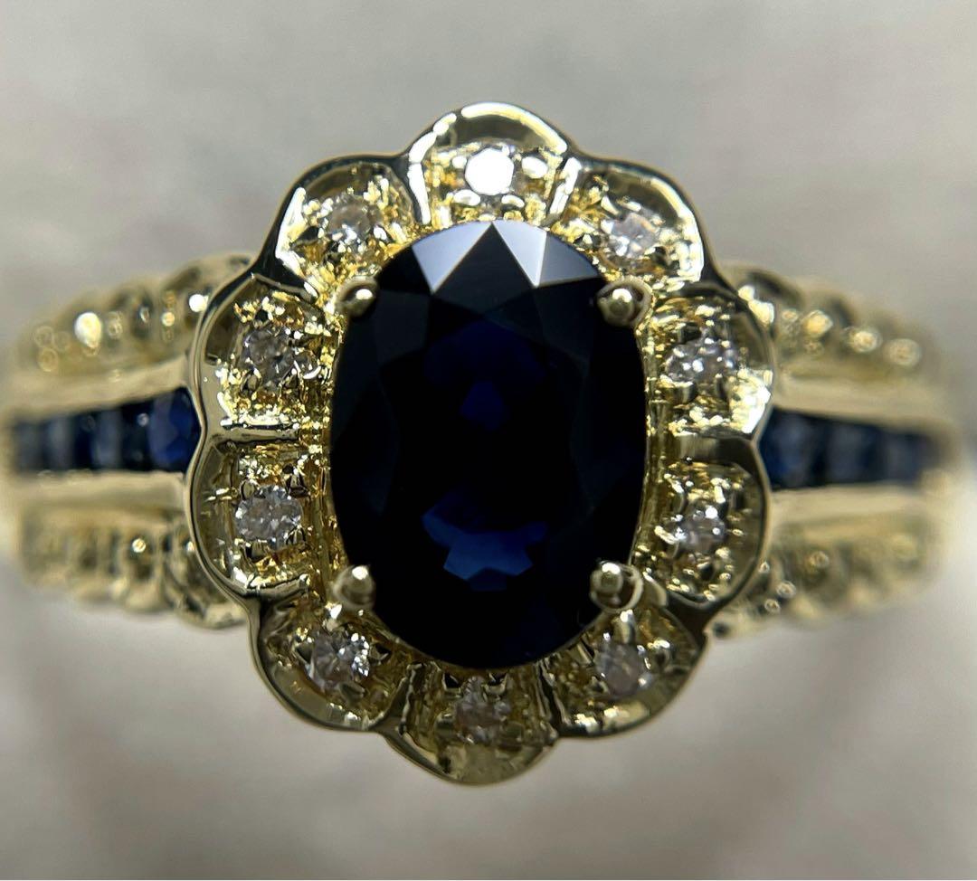 専用JH80★高級 ブルーサファイア1.2ct ダイヤ K18 リング ソ付 画像3