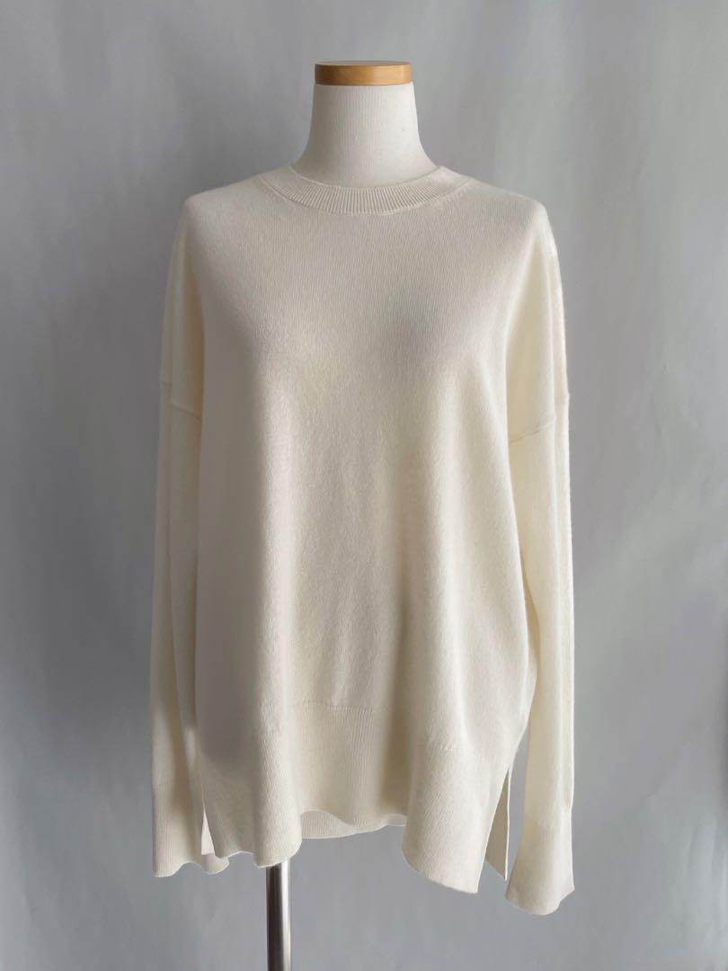 美品✨セオリー　カシミヤ 100% クルーネックニット　薄手　オフ白　スリット