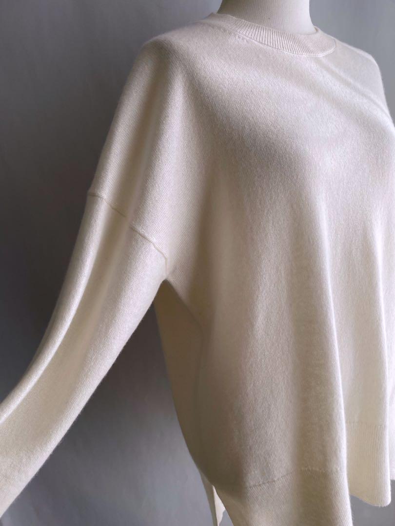 美品✨セオリー　カシミヤ 100% クルーネックニット　薄手　オフ白　スリット
