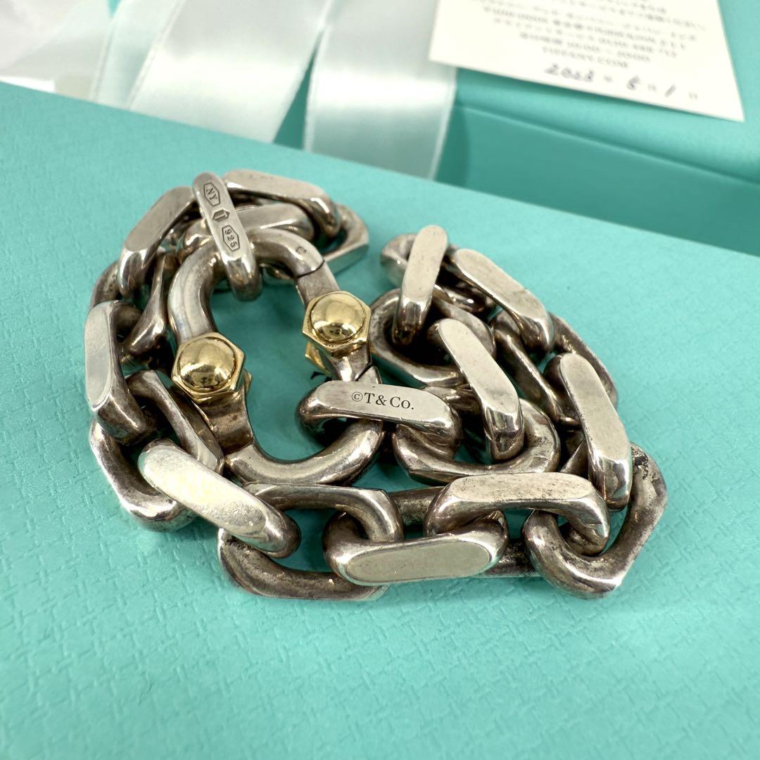 美品 Tiffany 1837 メイカーズ ワイド チェーン ブレスレット 金銀