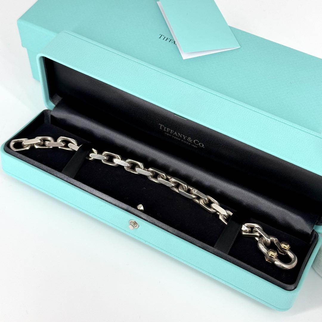 美品 Tiffany 1837 メイカーズ ワイド チェーン ブレスレット 金銀