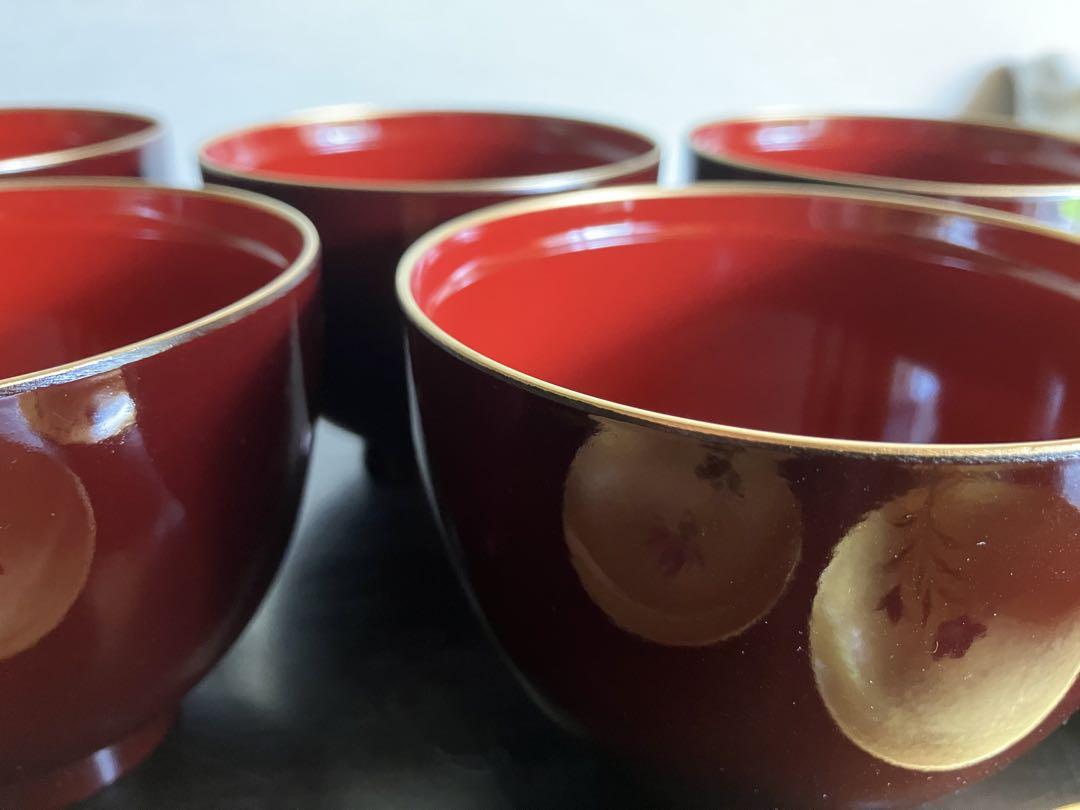 山中塗 山中漆器 蓋付お椀 吸物椀揃 お椀 汁椀 金箔 季節の花 絵
