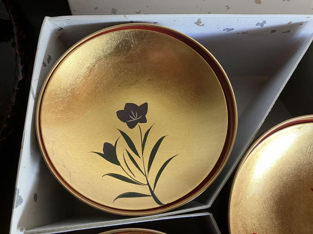 山中塗 山中漆器 蓋付お椀 吸物椀揃 お椀 汁椀 金箔 季節の花 絵