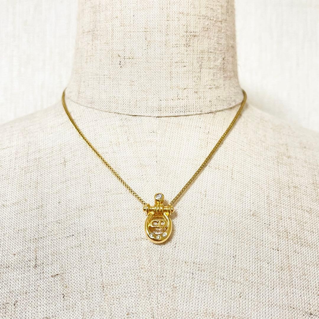 Dior ディオール ヴィンテージ ラインストーン ロゴ ネックレス ゴールド