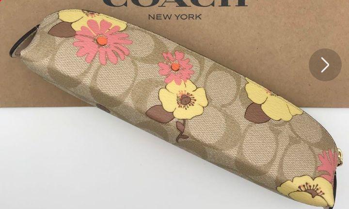 コーチCOACHペンケース花がらロゴブラウン小物入れペン入れ