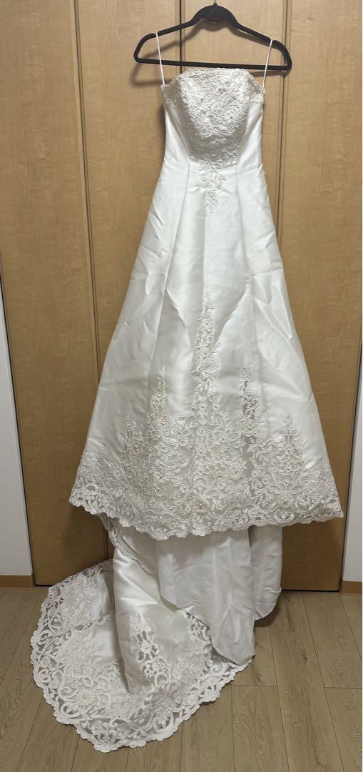 ウェディングドレスセット⭐️ 7~11号2WAYミカドサテン豪華カットレース 画像9