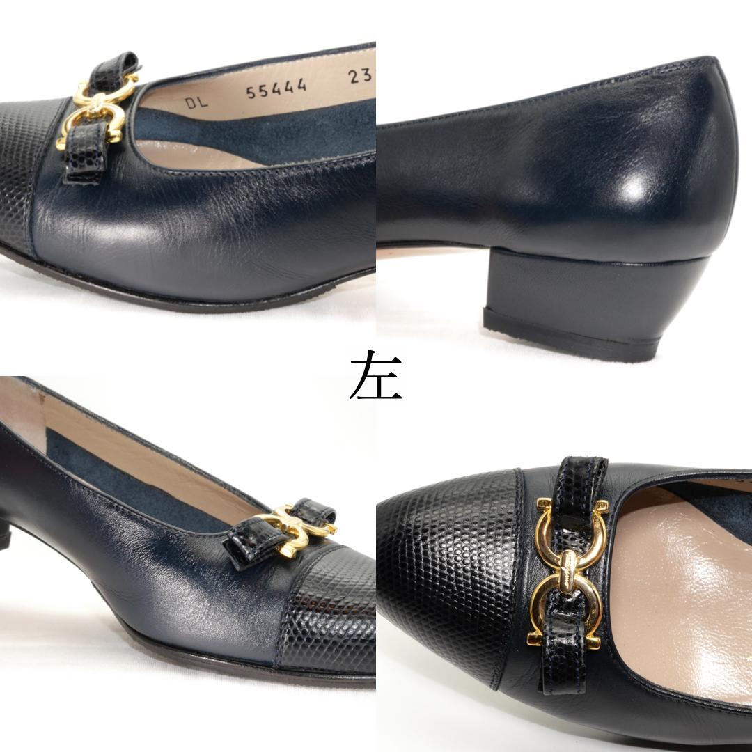 5.5C　SALVATORE FERRAGAMO　濃紺　異素材　ガンチーニ