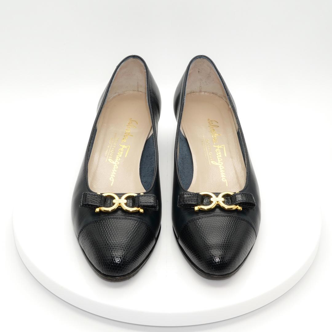 5.5C　SALVATORE FERRAGAMO　濃紺　異素材　ガンチーニ
